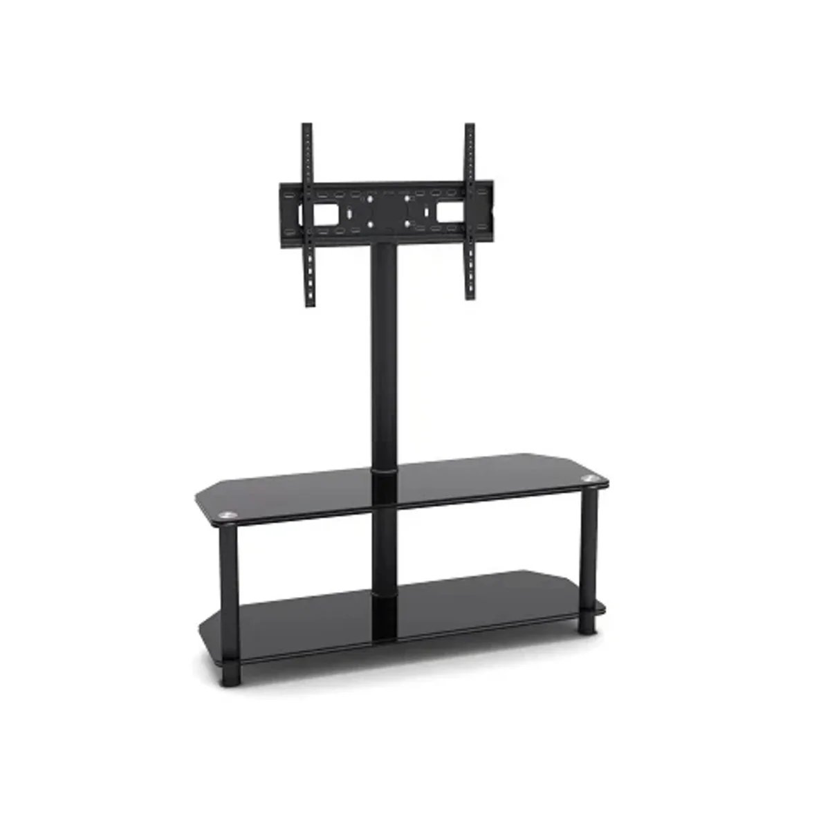 2-Tier Corner-Notched Glass Media Console With TV Mount Bracket (Medium)